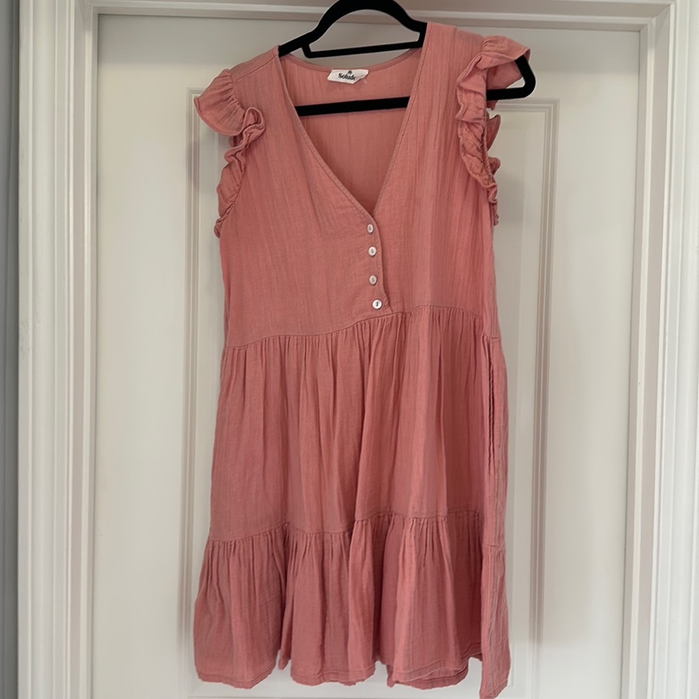 Soludos Flutter Sleeve Tiered Short Dress